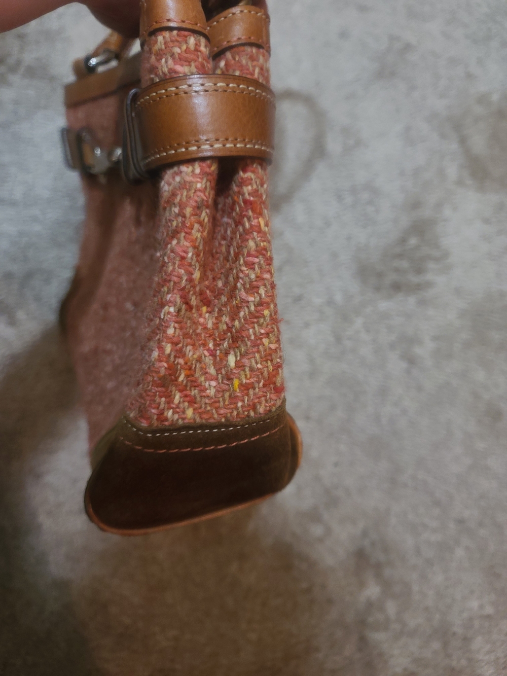 Coach Orange-Brown Tweed Satchel with Leather Trim - Picture 5 of 16